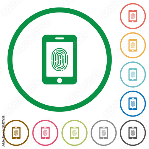 Smartphone fingerprint identification outlined flat icons