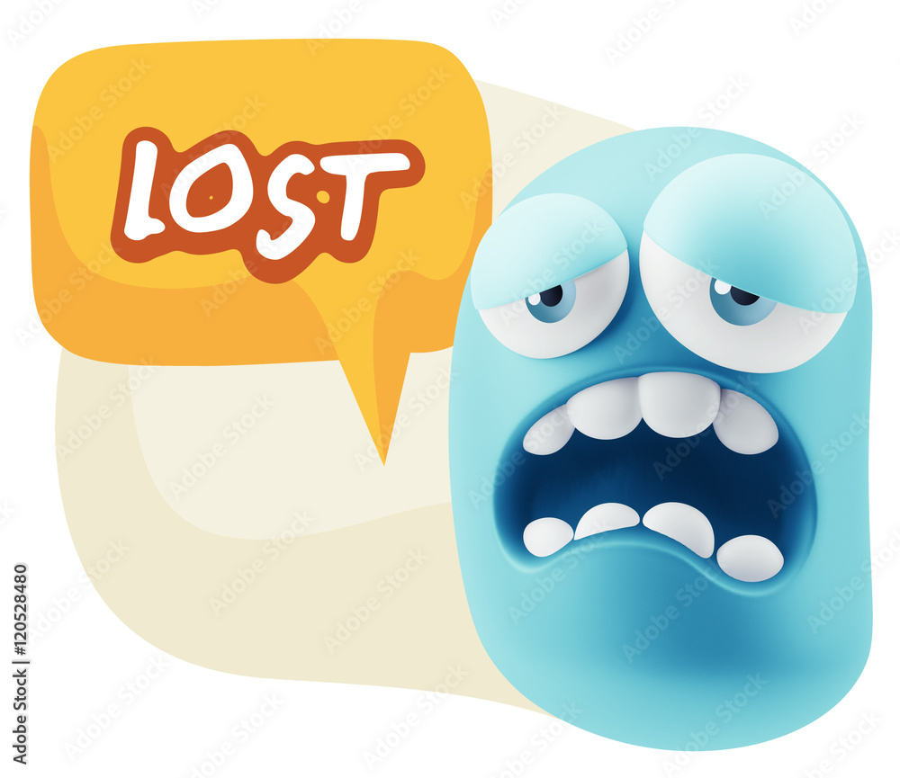 3d Rendering Sad Character Emoticon Expression saying Lost with 3d Rendering Sad Character Emoticon Expression saying Lost with