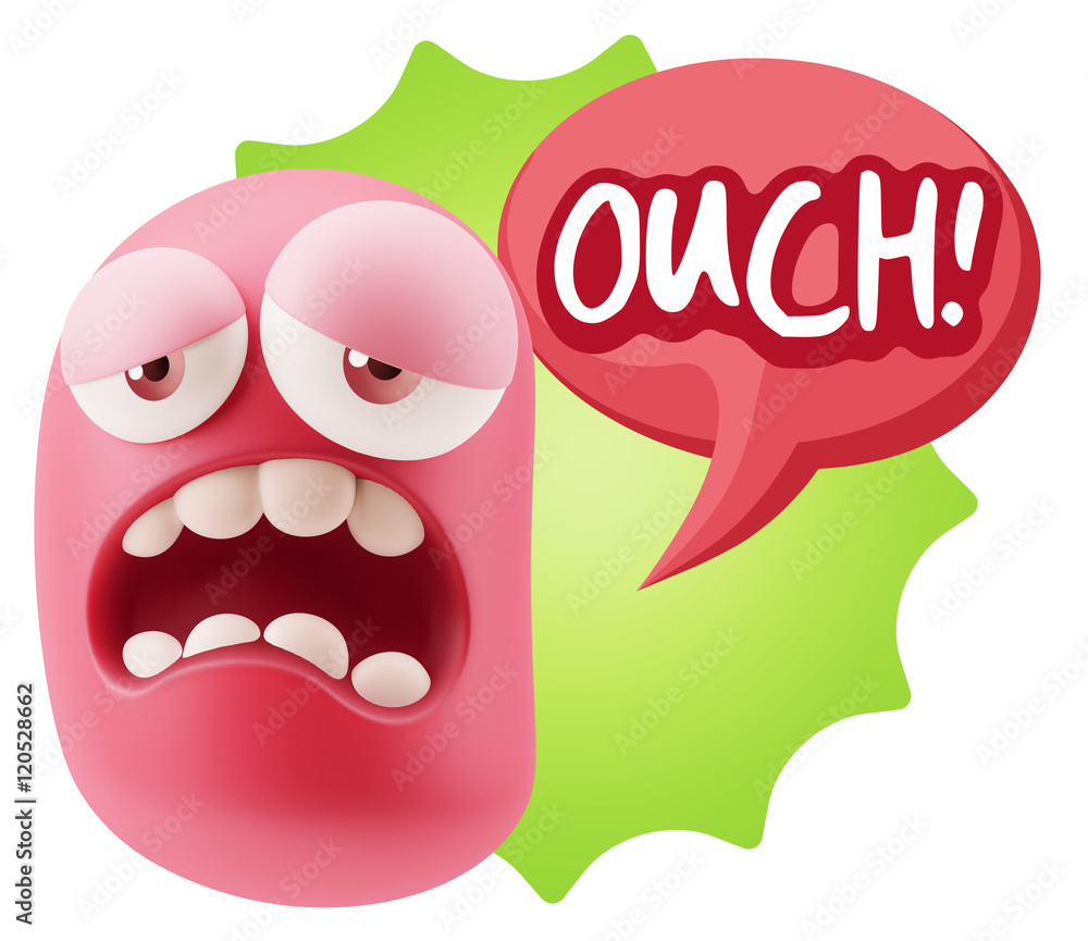 3d Rendering Sad Character Emoticon Expression saying Ouch! with 3d Rendering Sad Character Emoticon Expression saying Ouch! with