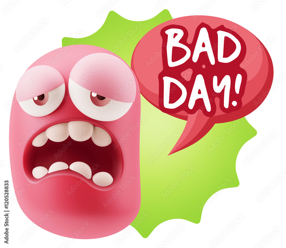3d Rendering Sad Character Emoticon Expression saying Bad Day wi 3d Rendering Sad Character Emoticon Expression saying Bad Day wi