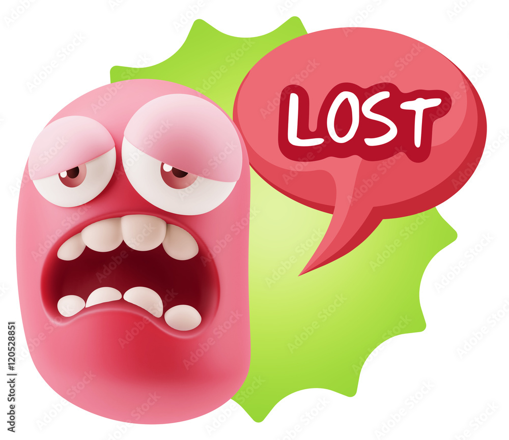 3d Rendering Sad Character Emoticon Expression saying Lost with 3d Rendering Sad Character Emoticon Expression saying Lost with
