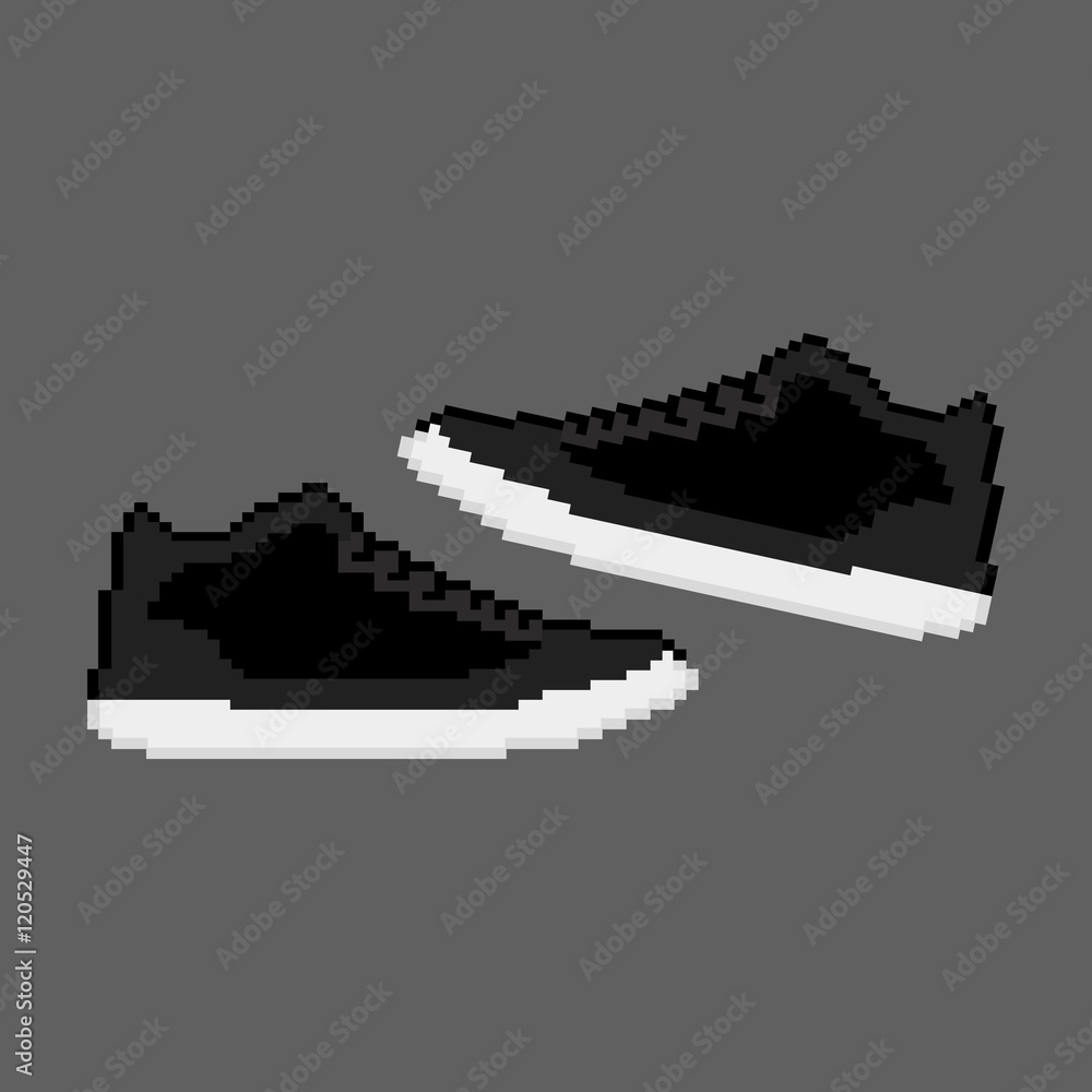 Pixel art. Vector illustration. Black and white gym shoes Stock Vector |  Adobe Stock