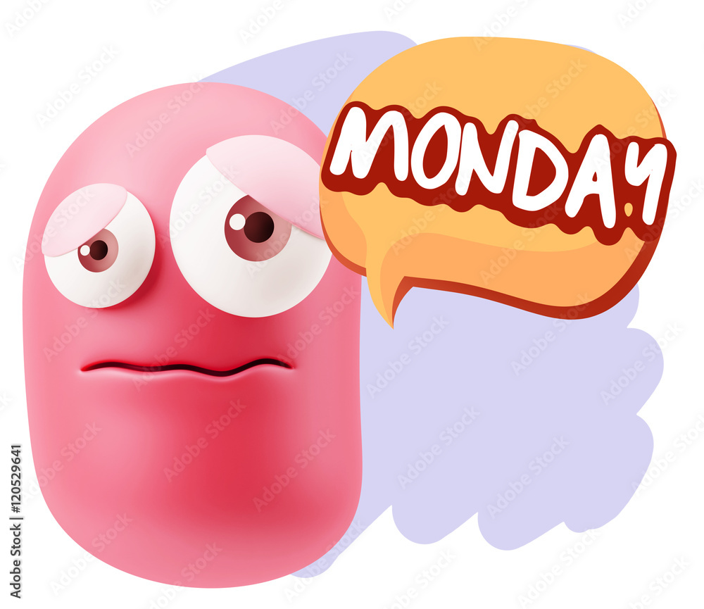 3d Rendering Sad Character Emoticon Expression saying Monday wit 3d Rendering Sad Character Emoticon Expression saying Monday wit