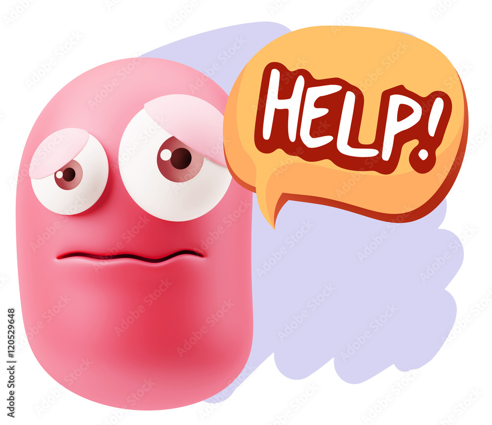 3d Rendering Sad Character Emoticon Expression saying Help! with 3d Rendering Sad Character Emoticon Expression saying Help! with