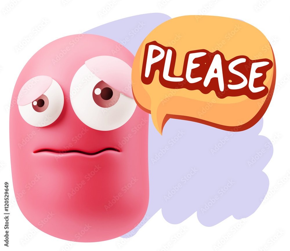 Obraz premium 3d Rendering Sad Character Emoticon Expression saying Please wit