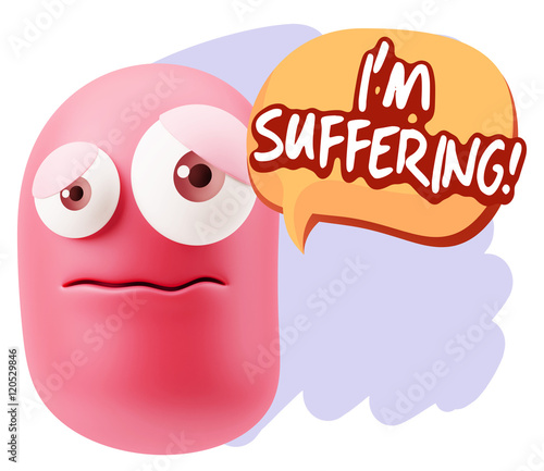 3d Rendering Sad Character Emoticon Expression saying I'm Suffer