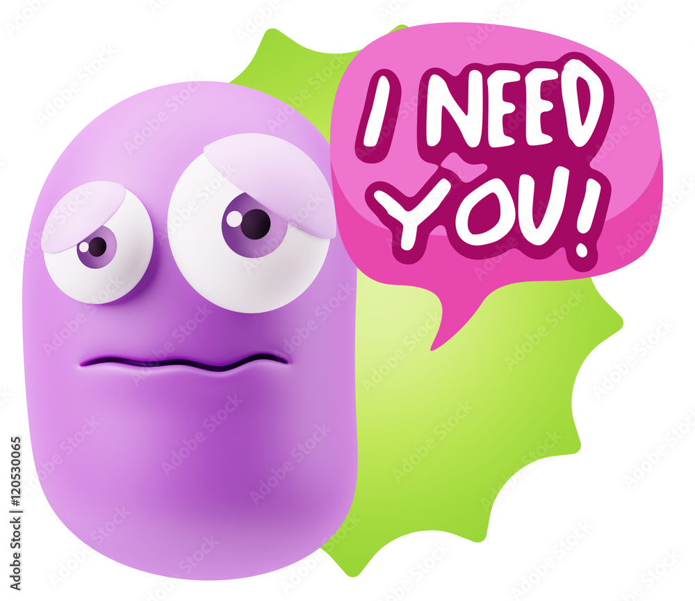 3d Rendering Sad Character Emoticon Expression saying I Need you 3d Rendering Sad Character Emoticon Expression saying I Need you
