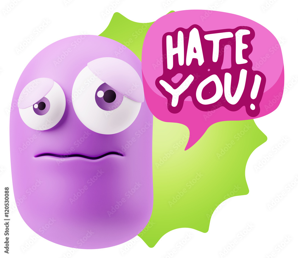 Obraz premium 3d Rendering Sad Character Emoticon Expression saying Hate You w