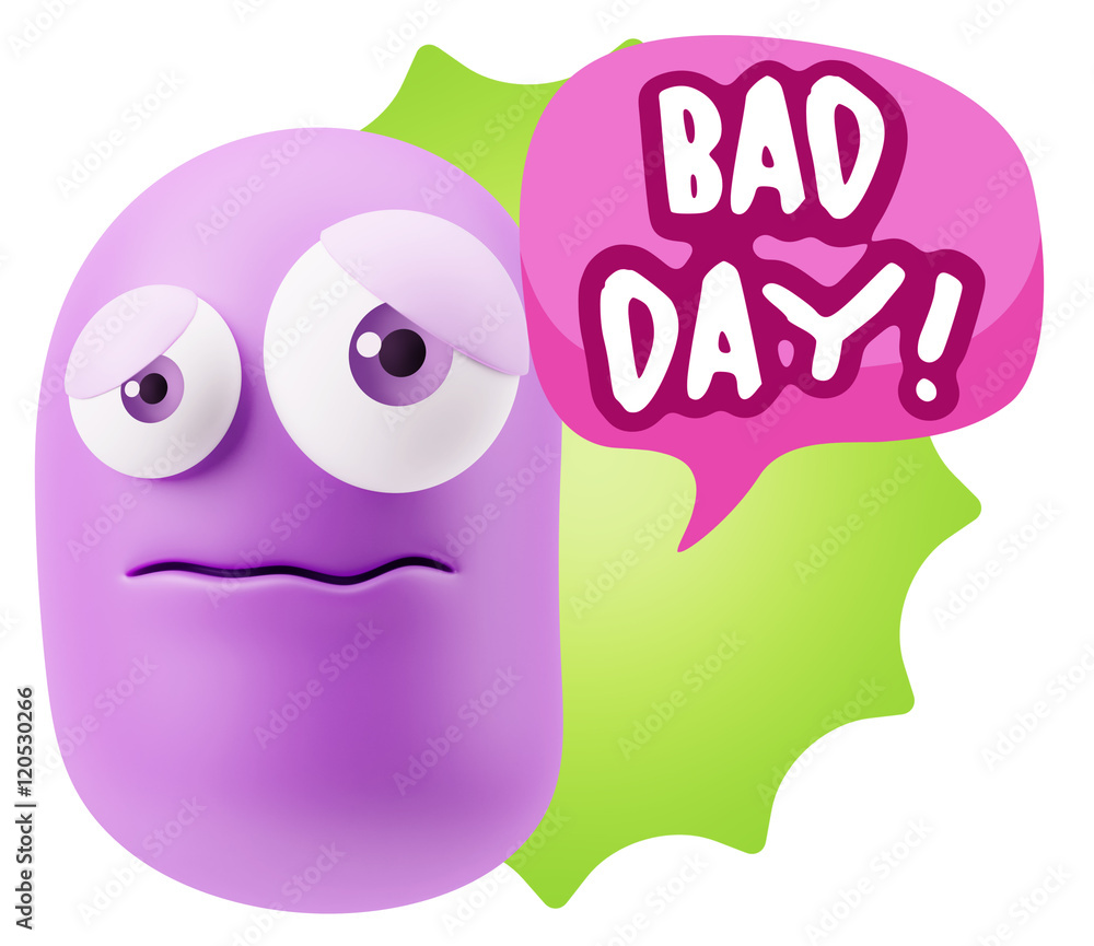 3d Rendering Sad Character Emoticon Expression saying Bad Day wi 3d Rendering Sad Character Emoticon Expression saying Bad Day wi