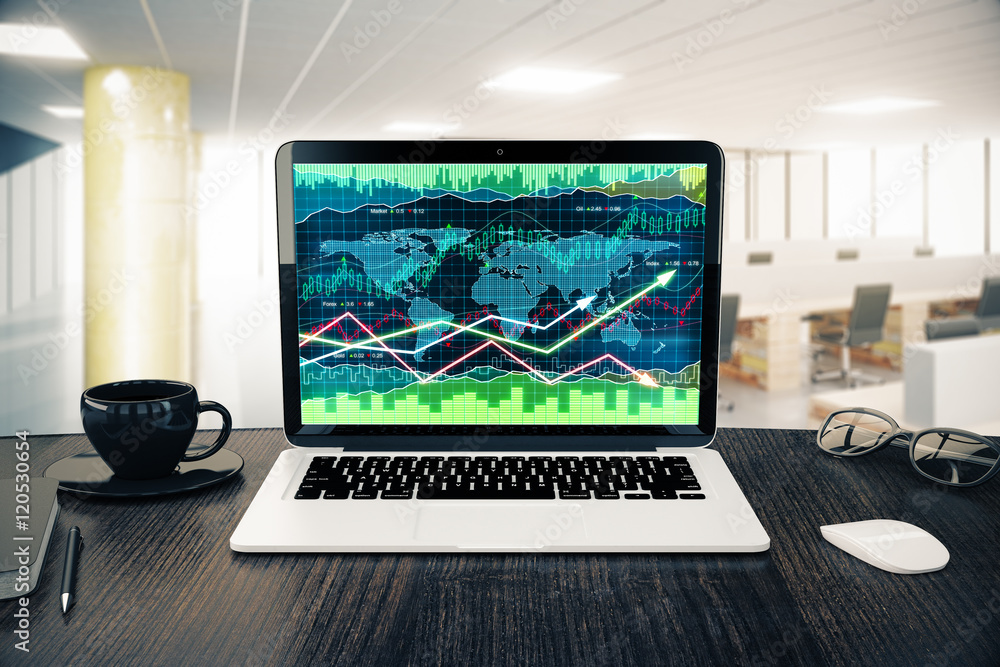 Notebook with forex chart in office Notebook with forex chart in office