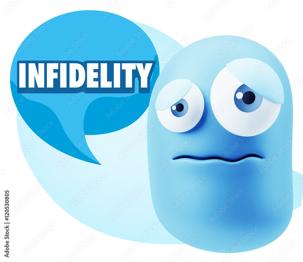 3d Rendering Sad Character Emoticon Expression saying Infidelity