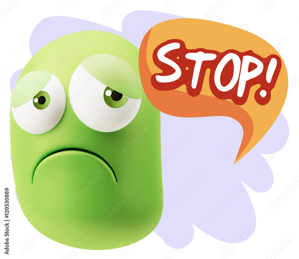 3d Rendering Sad Character Emoticon Expression saying Stop! with 3d Rendering Sad Character Emoticon Expression saying Stop! with