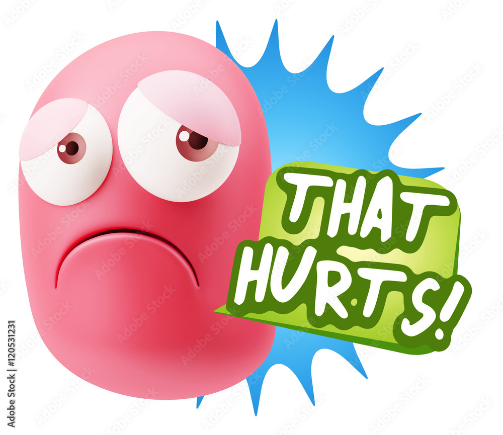 3d Rendering Sad Character Emoticon Expression saying That Hurts 3d Rendering Sad Character Emoticon Expression saying That Hurts