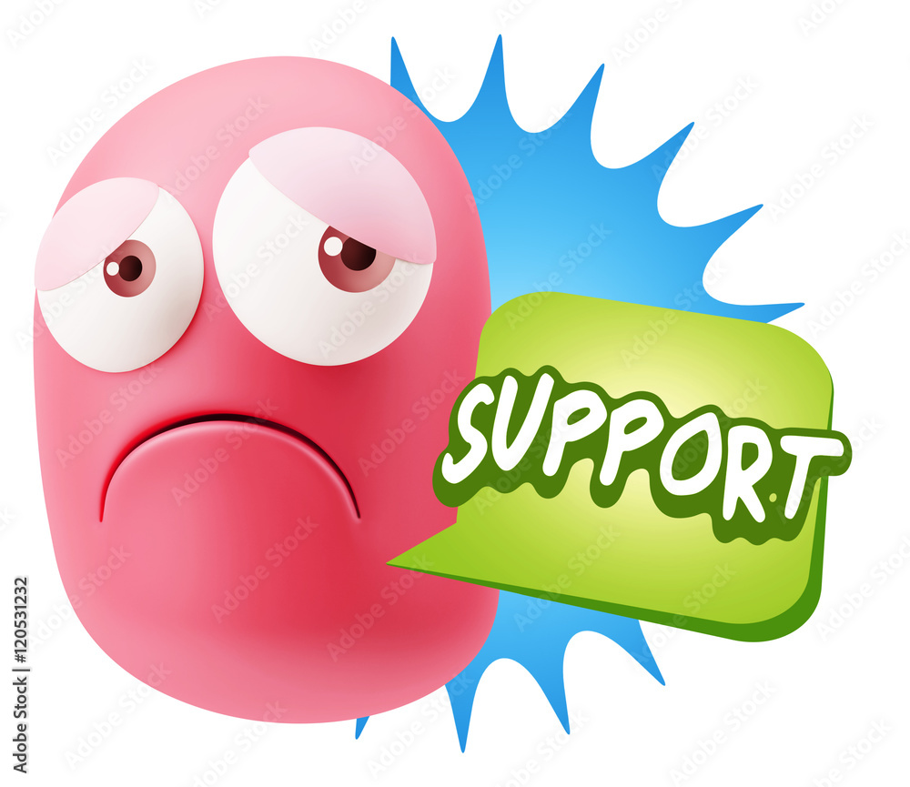 3d Rendering Sad Character Emoticon Expression saying Support wi 3d Rendering Sad Character Emoticon Expression saying Support wi