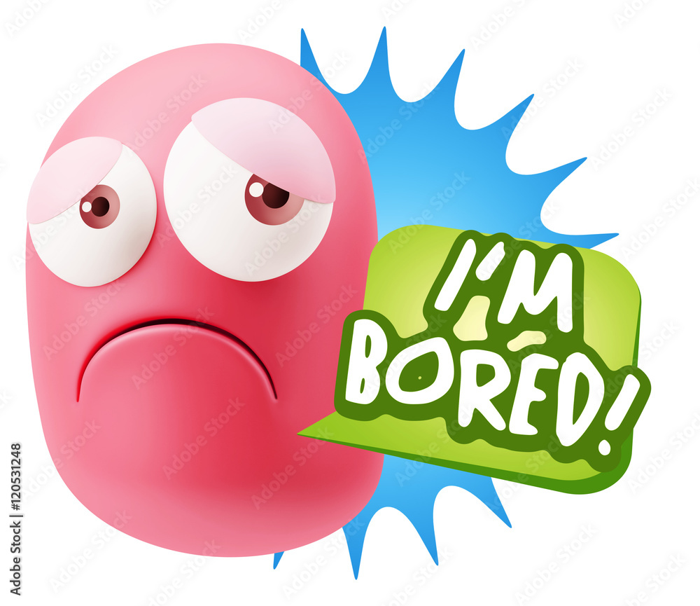 3d Rendering Sad Character Emoticon Expression saying I'm Bored 3d Rendering Sad Character Emoticon Expression saying I'm Bored