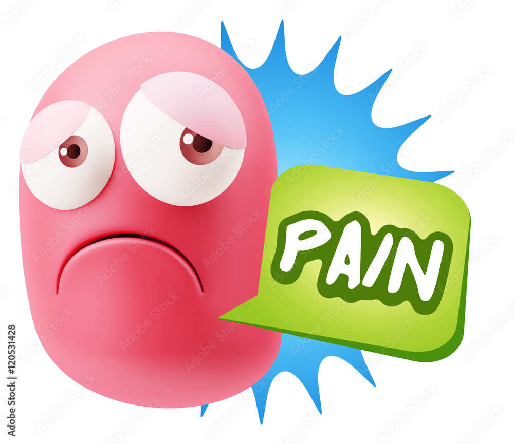 3d Rendering Sad Character Emoticon Expression saying Pain with 3d Rendering Sad Character Emoticon Expression saying Pain with