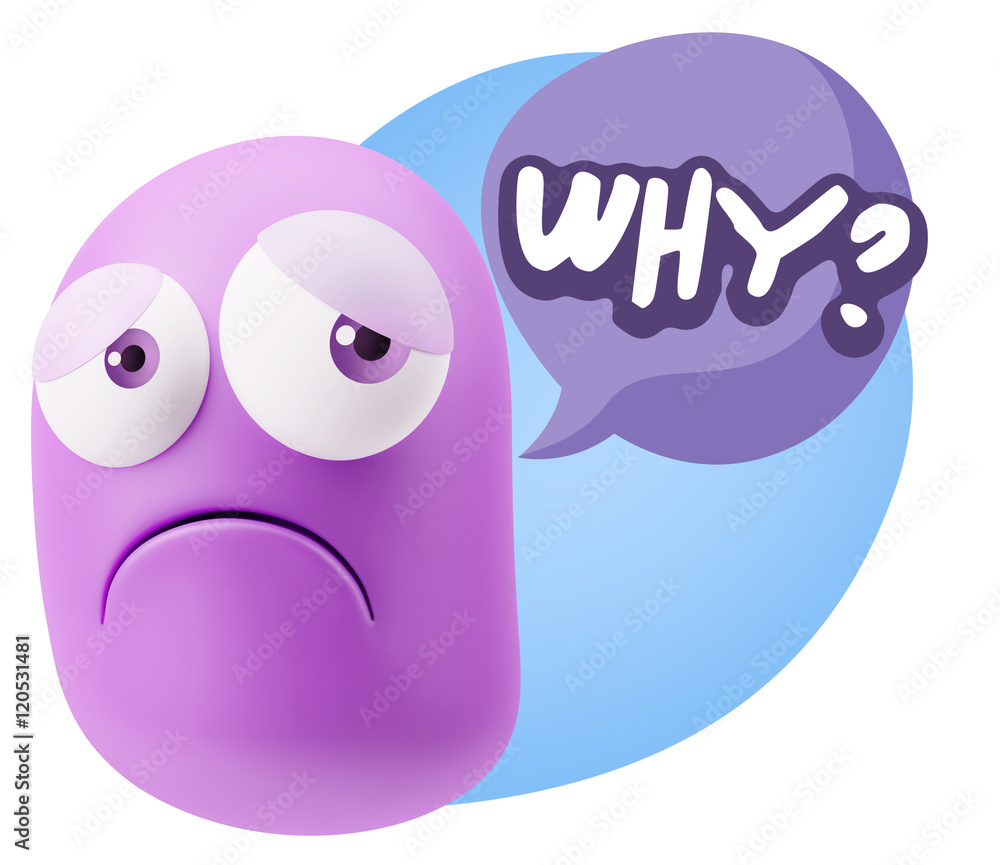 Obraz premium 3d Rendering Sad Character Emoticon Expression saying Why? with