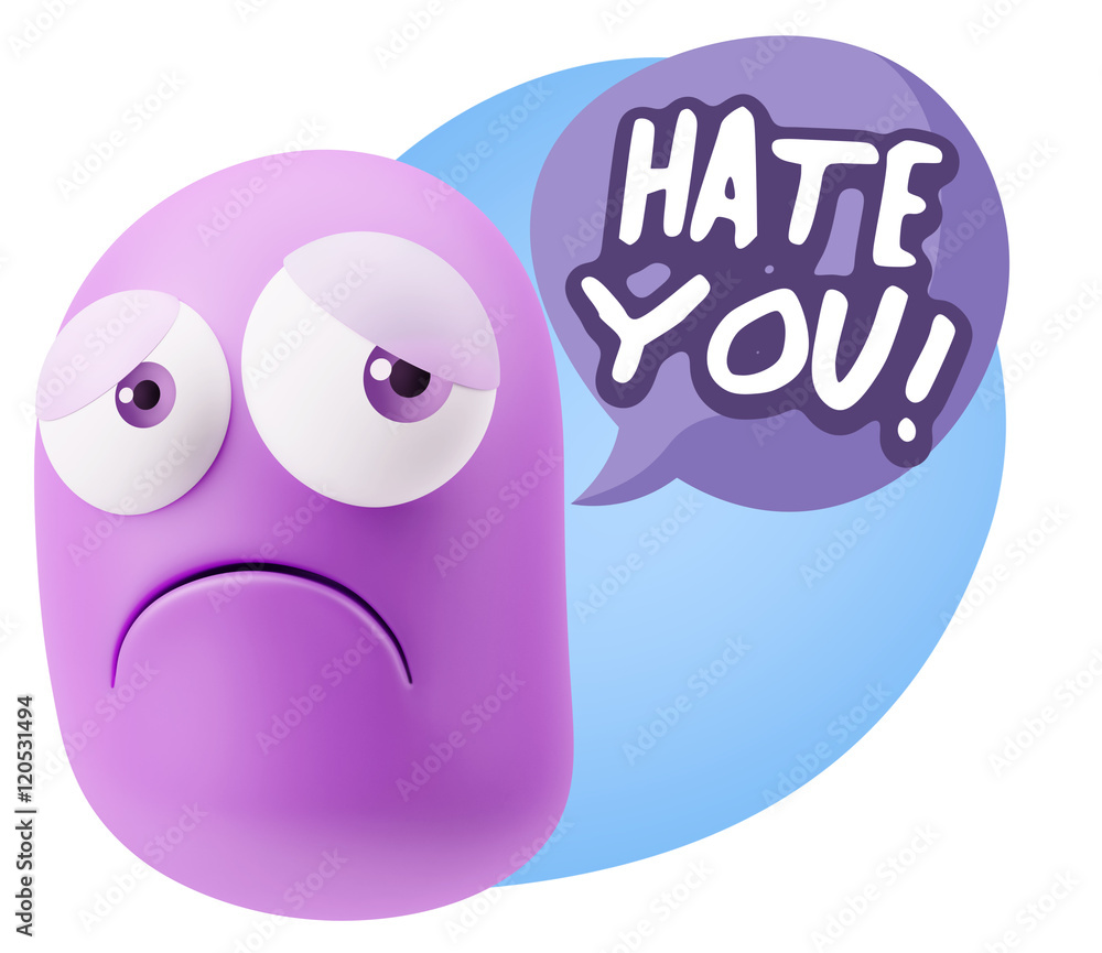 3d Rendering Sad Character Emoticon Expression saying Hate You w 3d Rendering Sad Character Emoticon Expression saying Hate You w