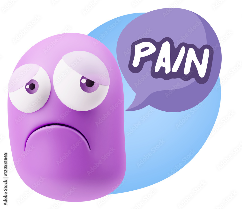 3d Rendering Sad Character Emoticon Expression saying Pain with 3d Rendering Sad Character Emoticon Expression saying Pain with
