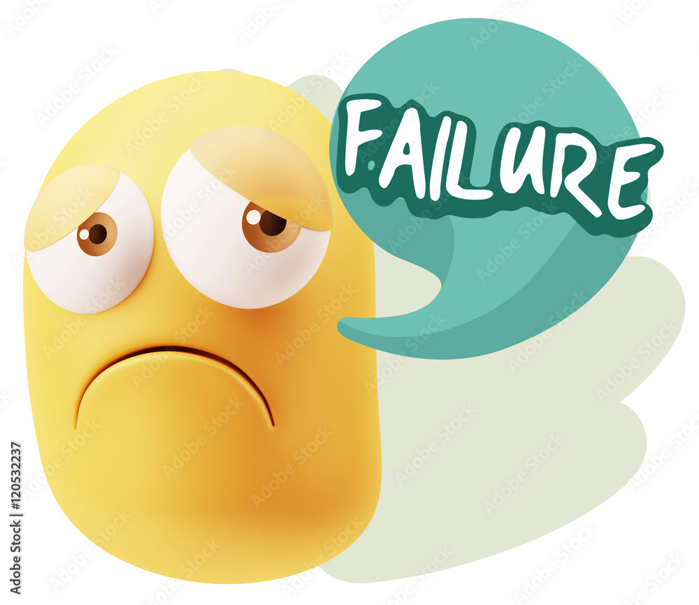 3d Rendering Sad Character Emoticon Expression saying Failure wi 3d Rendering Sad Character Emoticon Expression saying Failure wi