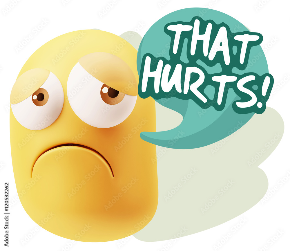 3d Rendering Sad Character Emoticon Expression saying That Hurts 3d Rendering Sad Character Emoticon Expression saying That Hurts