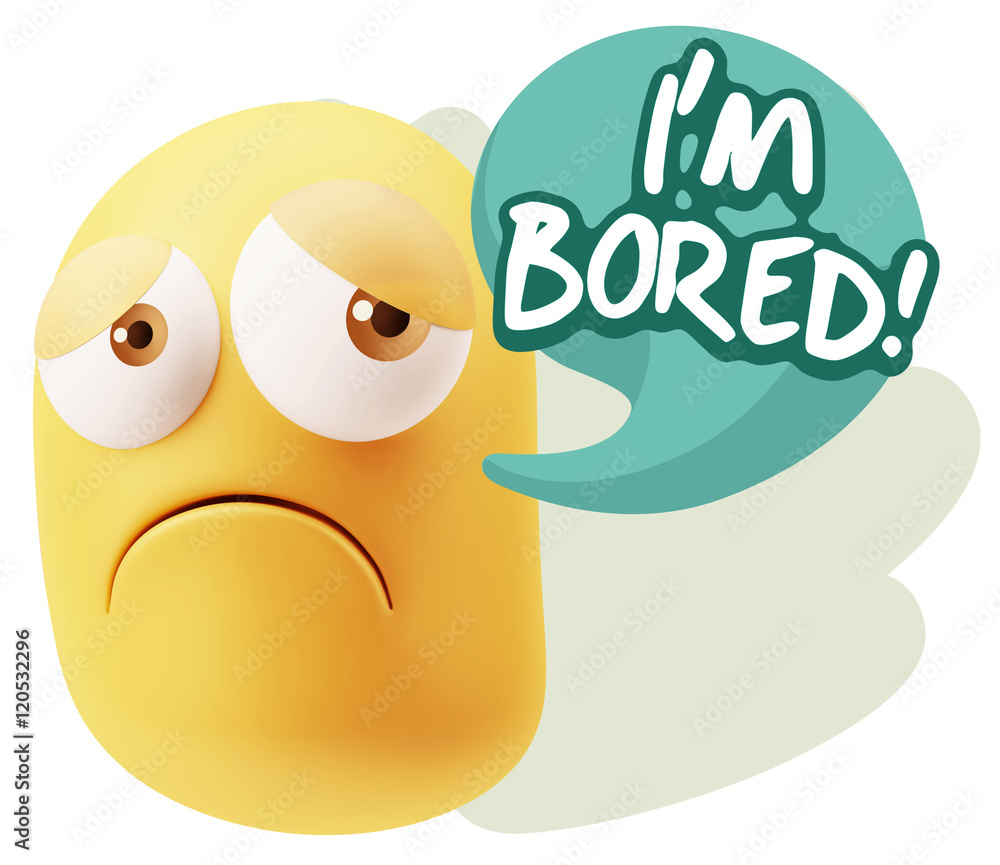3d Rendering Sad Character Emoticon Expression saying I'm Bored 3d Rendering Sad Character Emoticon Expression saying I'm Bored