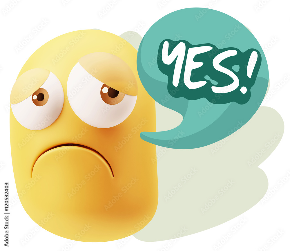3d Rendering Sad Character Emoticon Expression saying Yes with C 3d Rendering Sad Character Emoticon Expression saying Yes with C