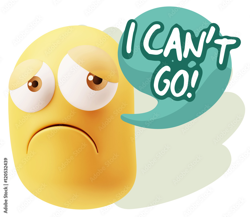 3d Rendering Sad Character Emoticon Expression saying I Can't Go 3d Rendering Sad Character Emoticon Expression saying I Can't Go