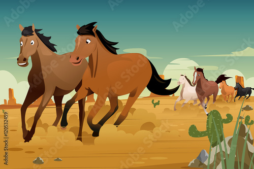 Wild Horses Running on the Desert
