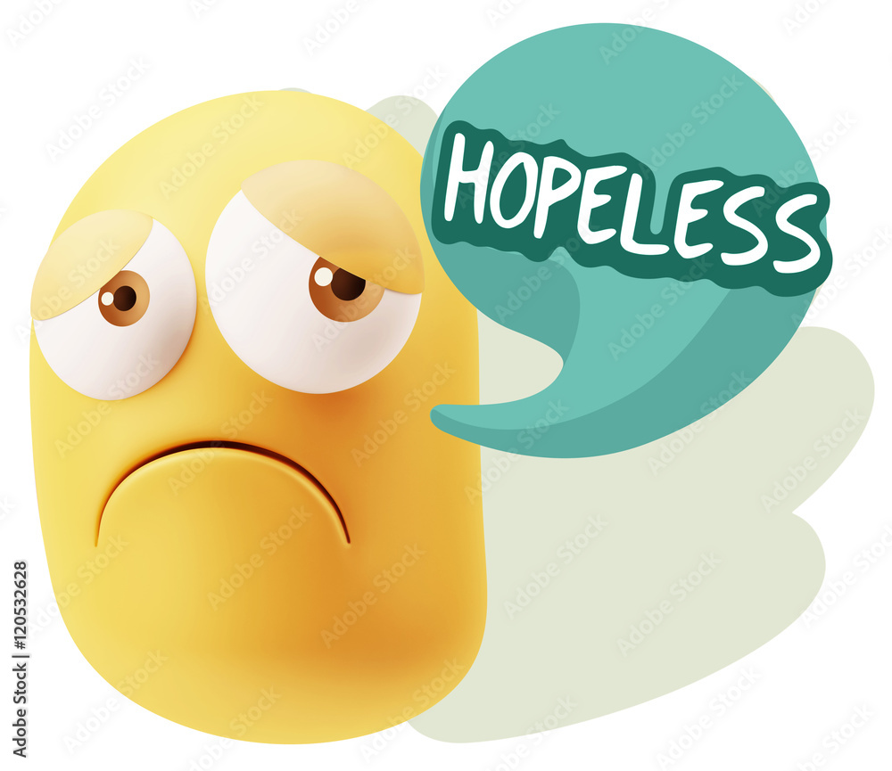 3d Rendering Sad Character Emoticon Expression saying Hopeless w 3d Rendering Sad Character Emoticon Expression saying Hopeless w