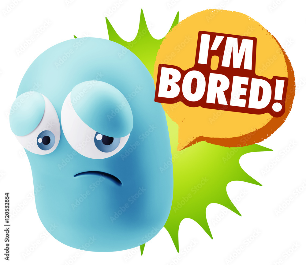 3d Rendering Sad Character Emoticon Expression saying I'm Bored 3d Rendering Sad Character Emoticon Expression saying I'm Bored