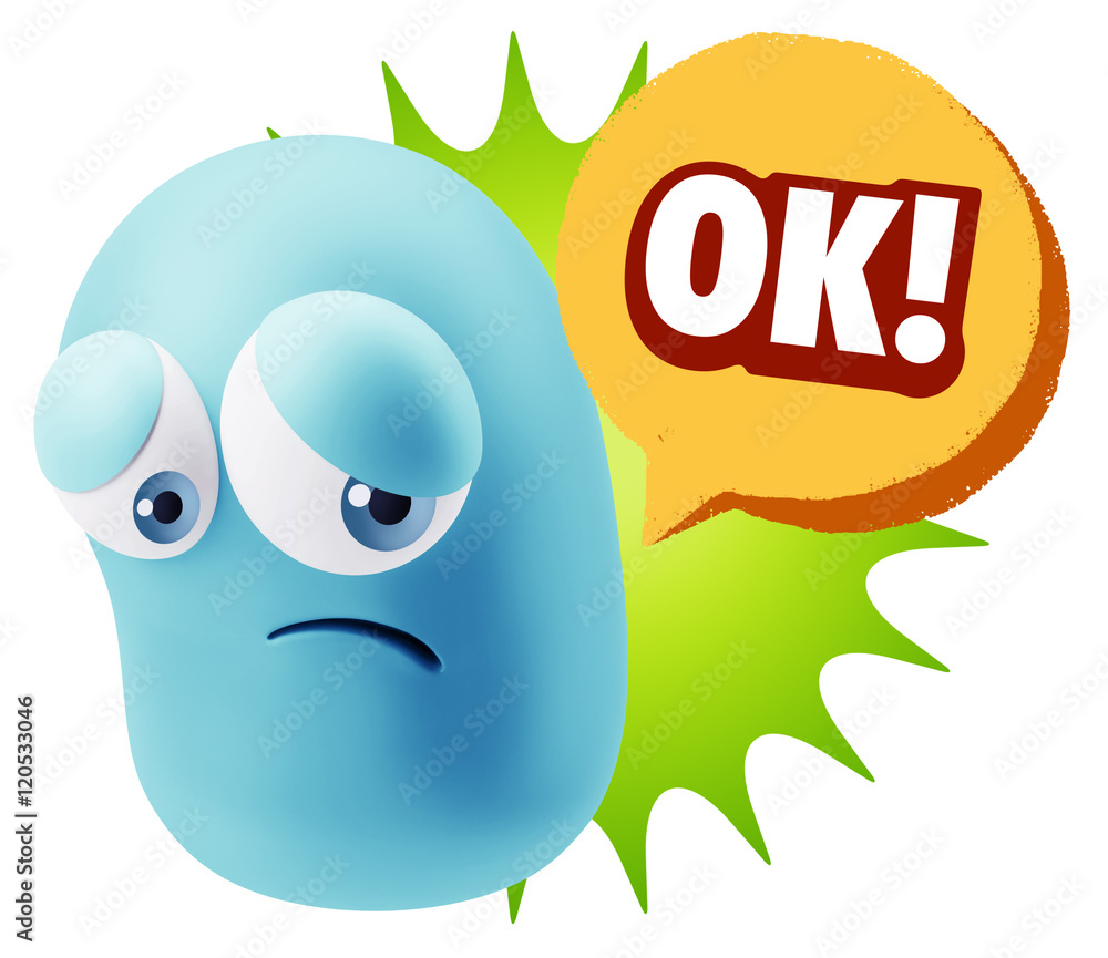 3d Rendering Sad Character Emoticon Expression saying OK with Co 3d Rendering Sad Character Emoticon Expression saying OK with Co