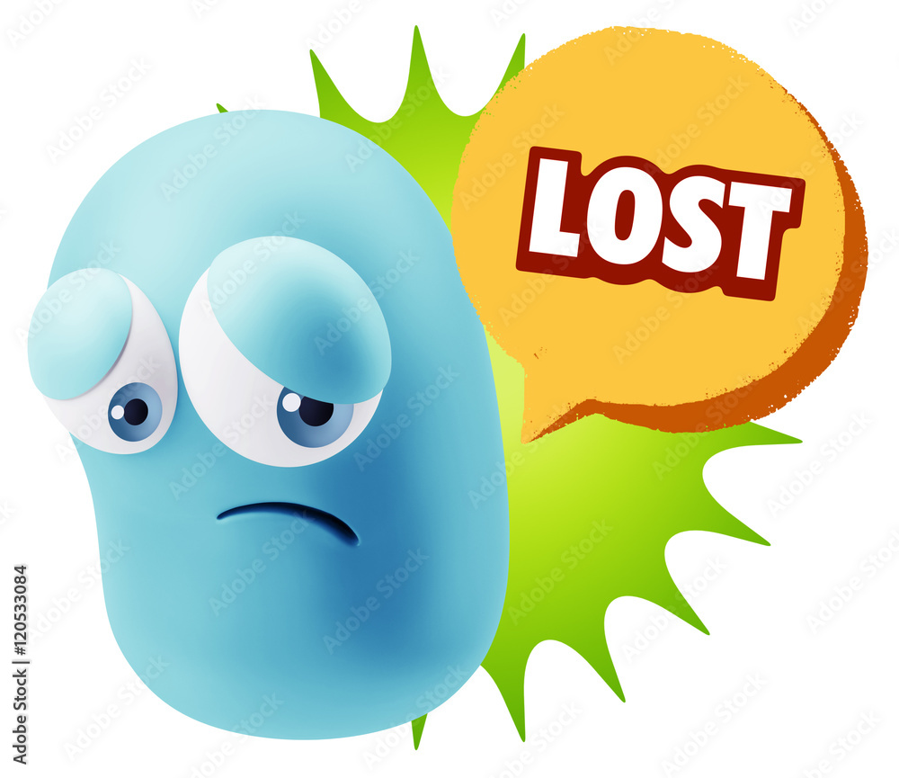 3d Rendering Sad Character Emoticon Expression saying Lost with 3d Rendering Sad Character Emoticon Expression saying Lost with