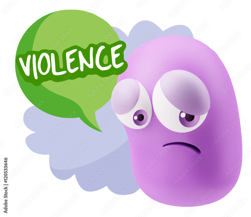 3d Rendering Sad Character Emoticon Expression saying Violence w 3d Rendering Sad Character Emoticon Expression saying Violence w