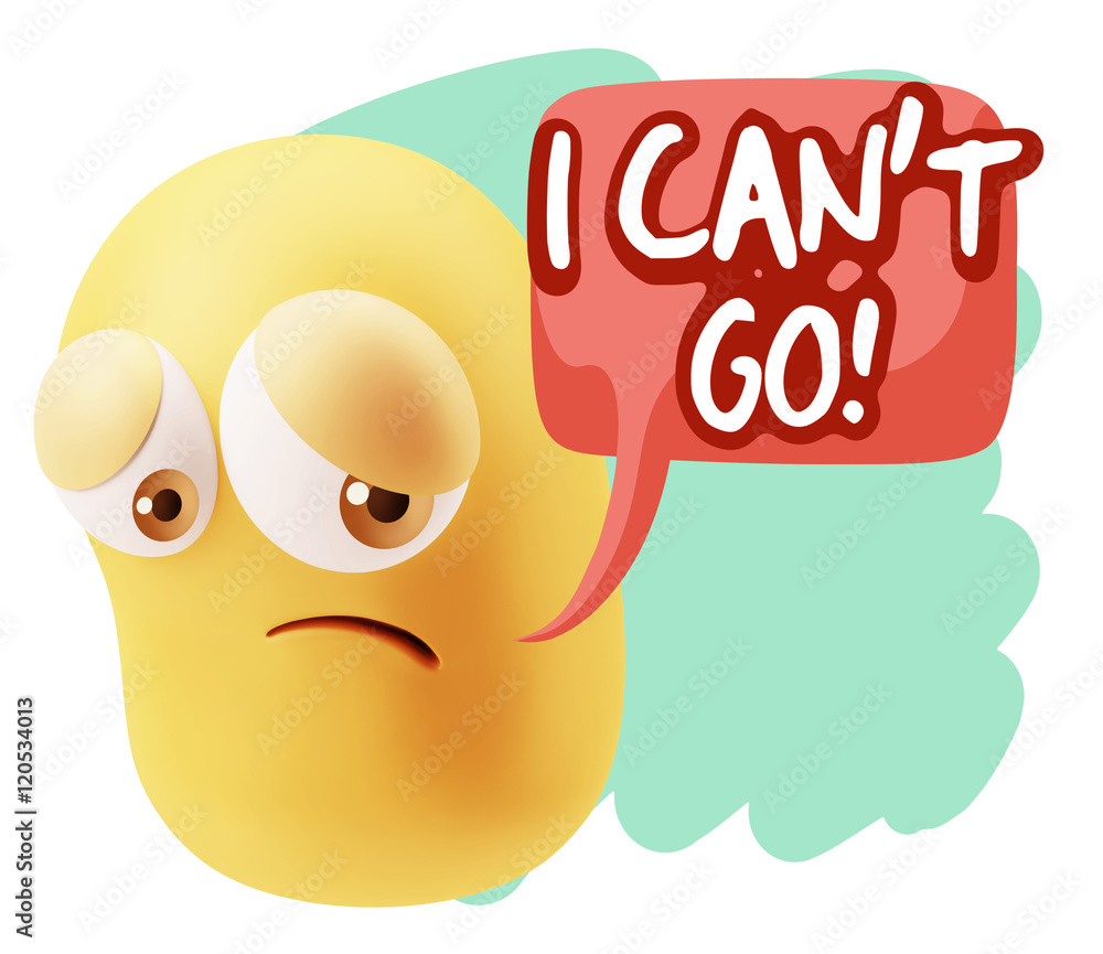 3d Rendering Sad Character Emoticon Expression saying I Can't Go 3d Rendering Sad Character Emoticon Expression saying I Can't Go