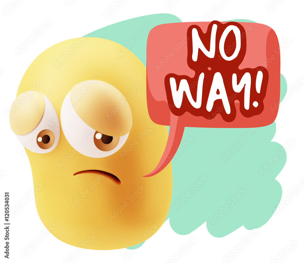 3d Rendering Sad Character Emoticon Expression saying No Way wit