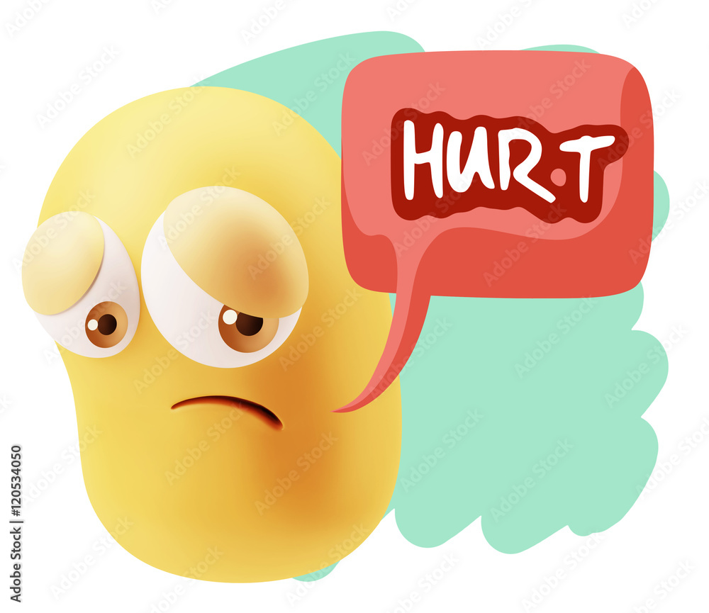 3d Rendering Sad Character Emoticon Expression saying Hurt with 3d Rendering Sad Character Emoticon Expression saying Hurt with
