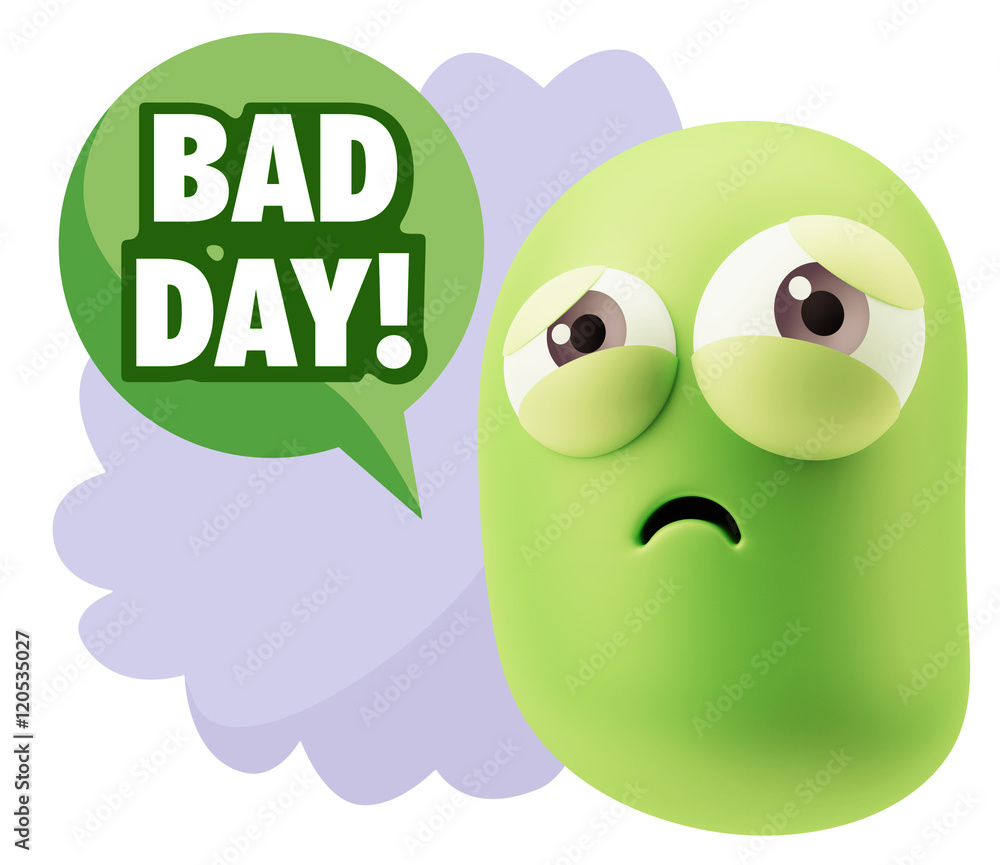 3d Rendering Sad Character Emoticon Expression saying Bad Day wi 3d Rendering Sad Character Emoticon Expression saying Bad Day wi