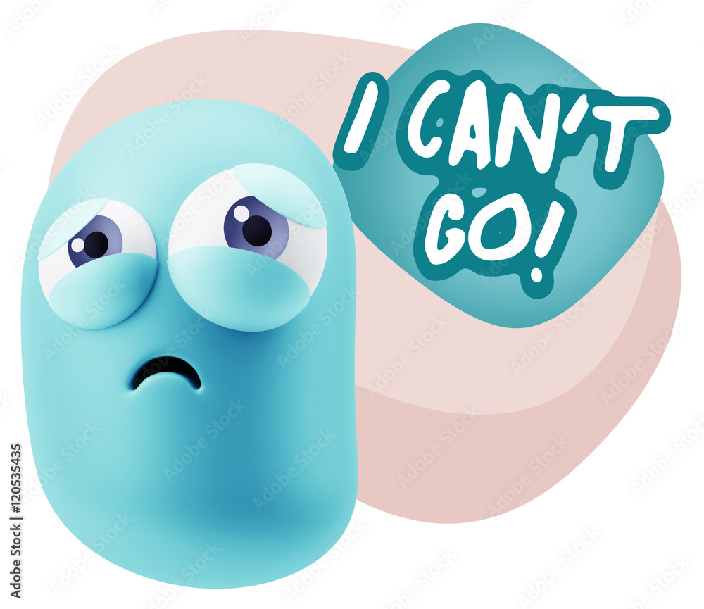 3d Rendering Sad Character Emoticon Expression saying I Can't Go 3d Rendering Sad Character Emoticon Expression saying I Can't Go