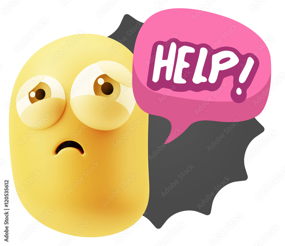 3d Rendering Sad Character Emoticon Expression saying Help! with 3d Rendering Sad Character Emoticon Expression saying Help! with