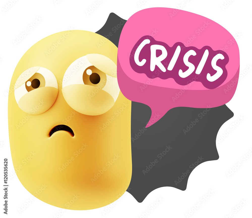 3d Rendering Sad Character Emoticon Expression saying Crisis wit 3d Rendering Sad Character Emoticon Expression saying Crisis wit