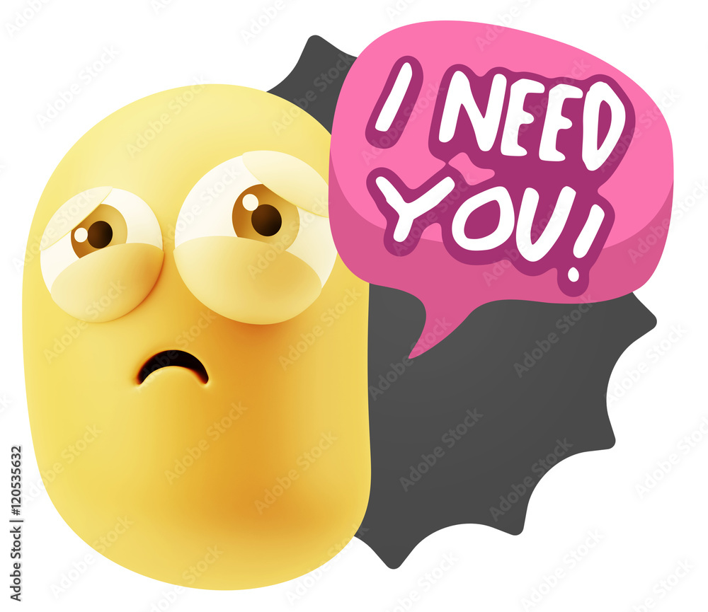 3d Rendering Sad Character Emoticon Expression saying I Need you 3d Rendering Sad Character Emoticon Expression saying I Need you