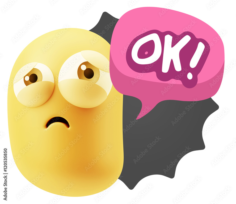 3d Rendering Sad Character Emoticon Expression saying OK with Co 3d Rendering Sad Character Emoticon Expression saying OK with Co