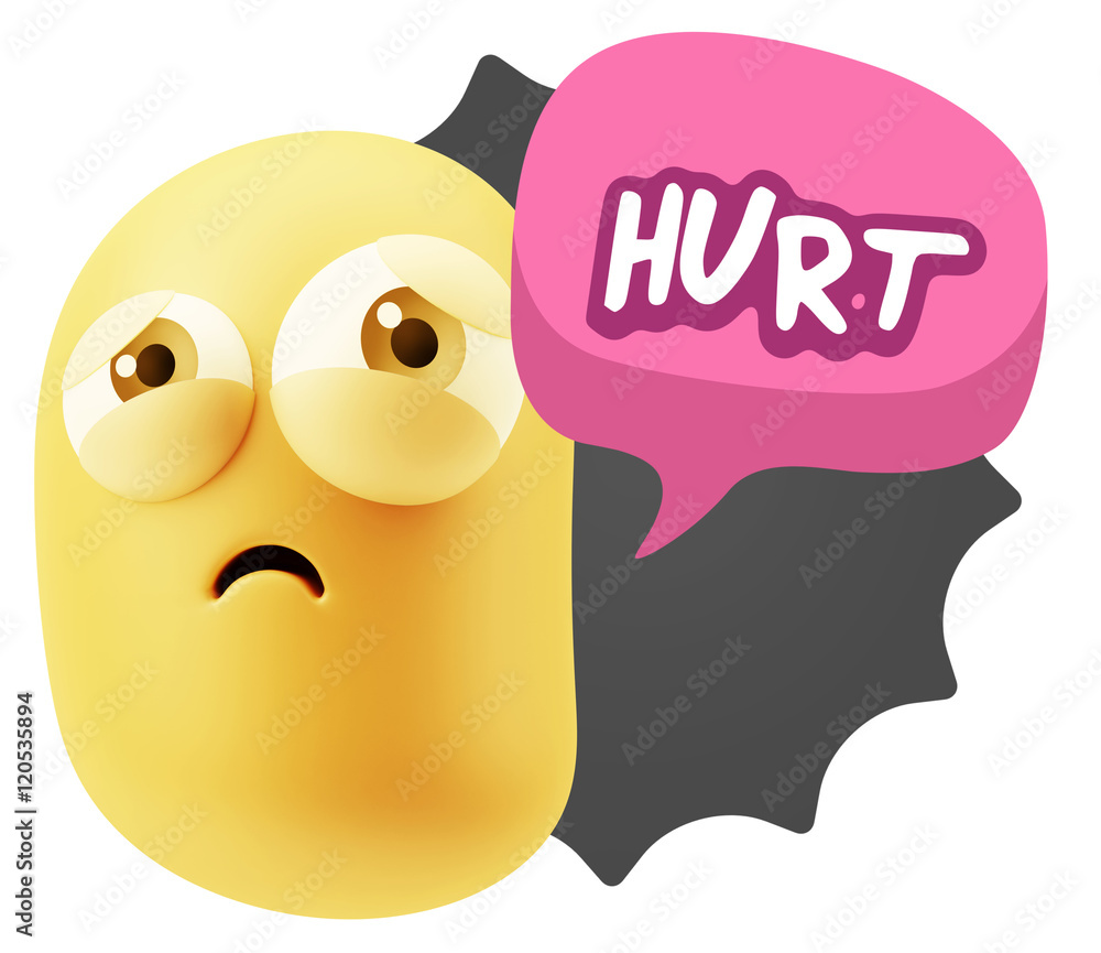 3d Rendering Sad Character Emoticon Expression saying Hurt with 3d Rendering Sad Character Emoticon Expression saying Hurt with