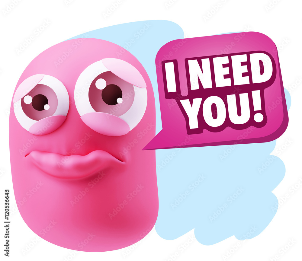 3d Rendering Sad Character Emoticon Expression saying I Need you 3d Rendering Sad Character Emoticon Expression saying I Need you