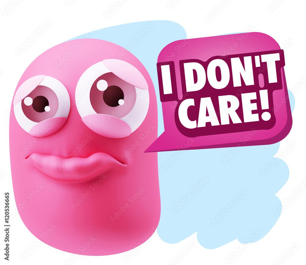 3d Rendering Sad Character Emoticon Expression saying I Don't Ca