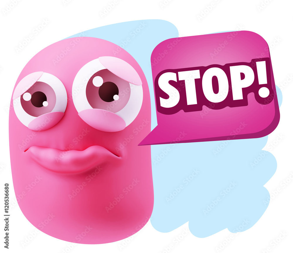 3d Rendering Sad Character Emoticon Expression saying Stop! with 3d Rendering Sad Character Emoticon Expression saying Stop! with