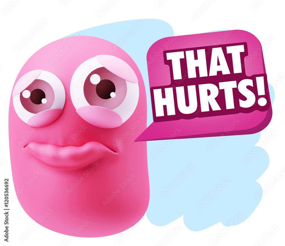 3d Rendering Sad Character Emoticon Expression saying That Hurts 3d Rendering Sad Character Emoticon Expression saying That Hurts