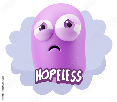 3d Rendering Sad Character Emoticon Expression saying Hopeless w