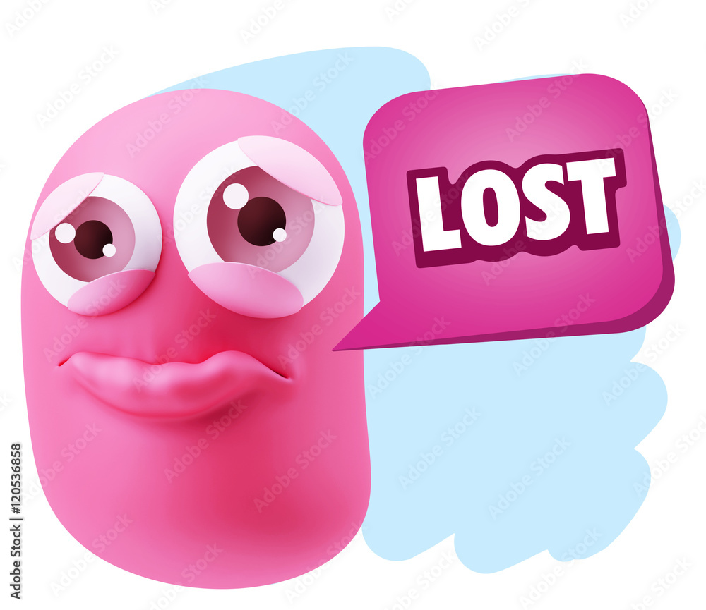 3d Rendering Sad Character Emoticon Expression saying Lost with 3d Rendering Sad Character Emoticon Expression saying Lost with